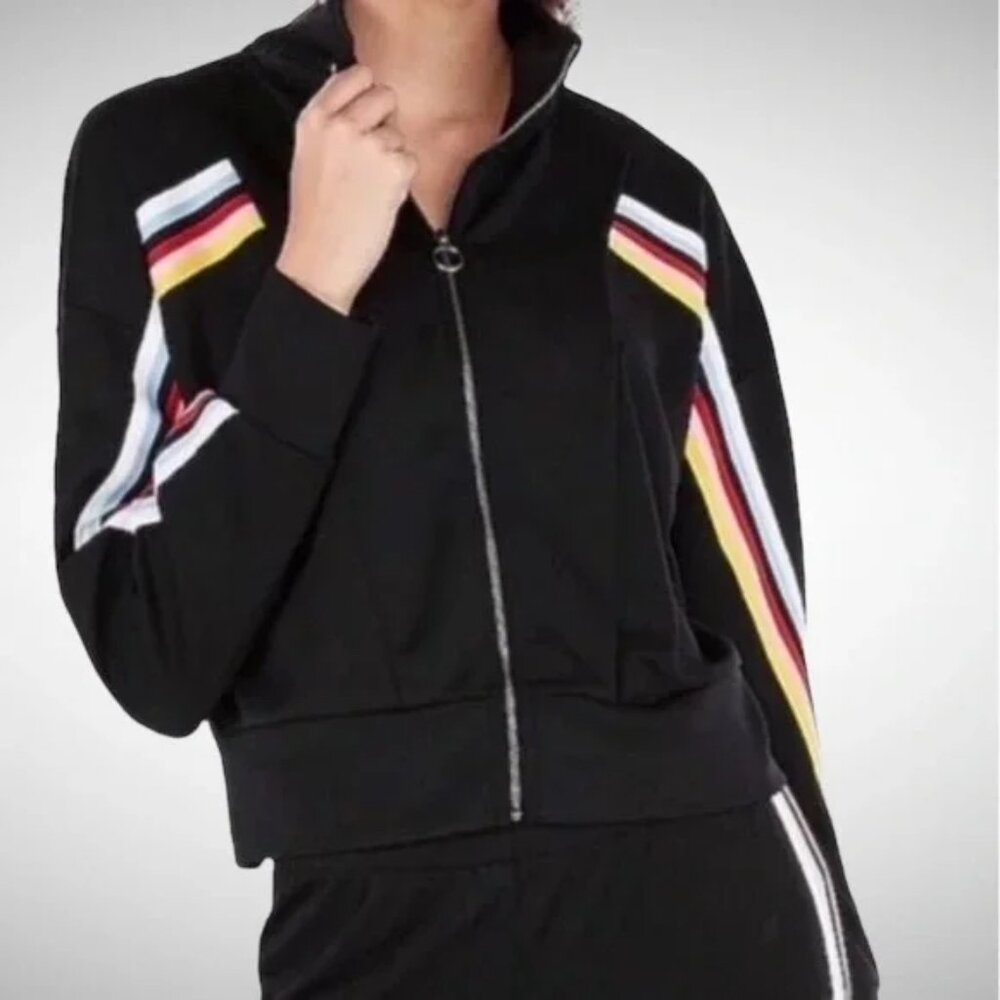 Express One Eleven Cropped Track Jacket Zip-Front Rainbow Sleeves